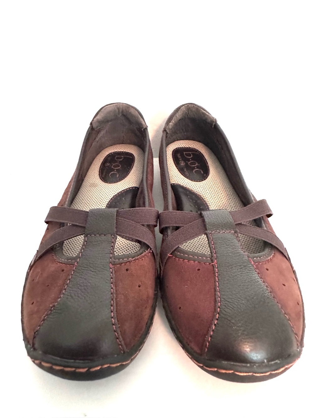 b.o.c. Women's Brown Suede & Dark Brown Leather Cross-Strap Flats Size 8 - Picture 12 of 12
